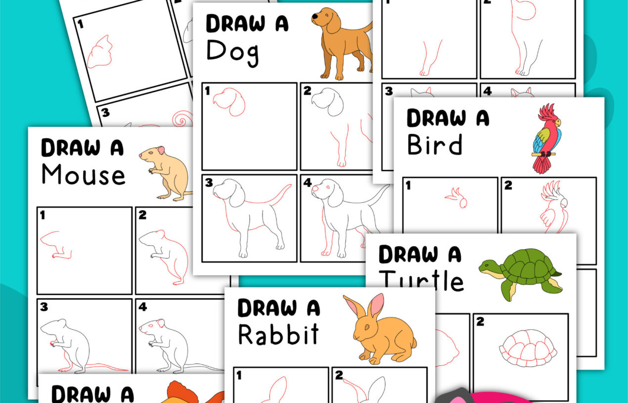4 Step Directed Drawing Cards for Kids Pet Edition